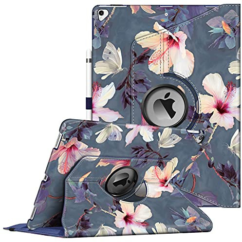 Fintie Hülle für iPad Pro 12.9 (2. Generation 2017/1. Generation 2015), 360 Grad verstellbare Schutzhülle Stand Cover Tasche mit Auto Schlaf/Wach Funktion, Blühender Hibiskus