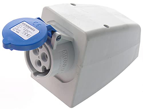 CEE-Wanddose Camping Caravan 230V 16A Wand-Steckdose mit Klappdeckel und Schukodose 3-polige Dose für Wohnwagen und Wohnmobil für Außenbereich IP44, TYP:CEE Wanddose