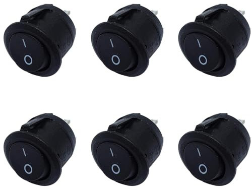 Voarge 6 Stück Kippschalter Rund, Schnalle mit selbstsicherndem kreisförmigen Wippschalter, für Auto Boot Kfz Haushaltsgeräte, Schwarz