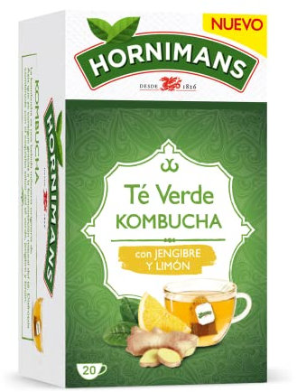 Hornimans Té Verde Kombucha con Jengibre y Limón 100% Natural | 20 bolsitas | Con Teína