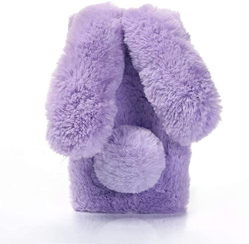 Everainy Kompatibel für iPhone XS/iPhone X Hülle Silikon Plüsch Kaninchen Gummi Bumper Niedlich Pelzig Hasenohren Serie Flauschige Bunny Hüllen Handyhülle Diamant Stoßfest Case Cover (violett)