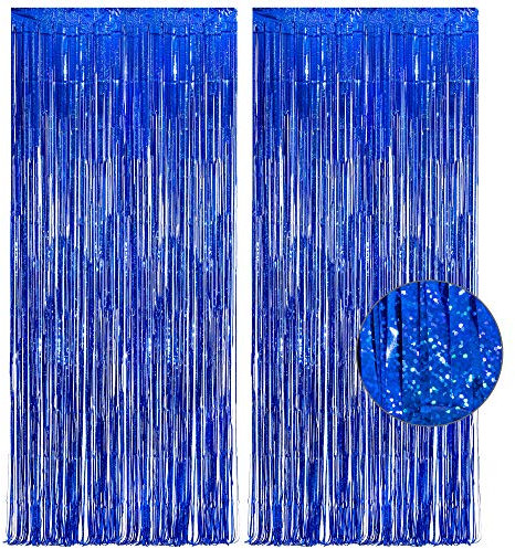 Lametta Vorhänge Blau Glitzer - GREATRIL Jungen Party Vorhang Foto Hintergrund Folien Fransen Dekoration für Stitchs Weltraum Sonics Polizei Astronaut Dart Playtime Brawl Kinder Geburtstag Party Deko