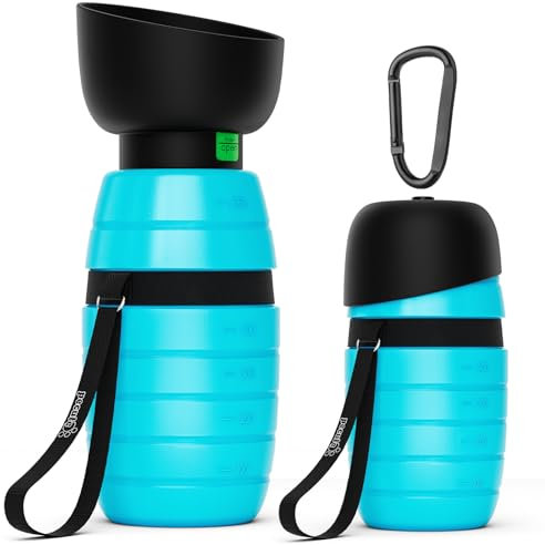 Pecute Botella de Agua para Perros (Azul 650ml) con Cuenco de Agua Plegable Botella de Agua de Silicona de Grado Alimentario para Perros Gatos, 100% Libre de Fugas de Agua