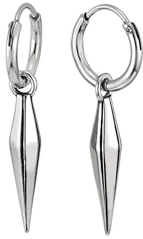 Herren Damen Edelstahl Huggie Aufklappbare Creolen Ohrringe mit Spitzte Kegel 2 pcs