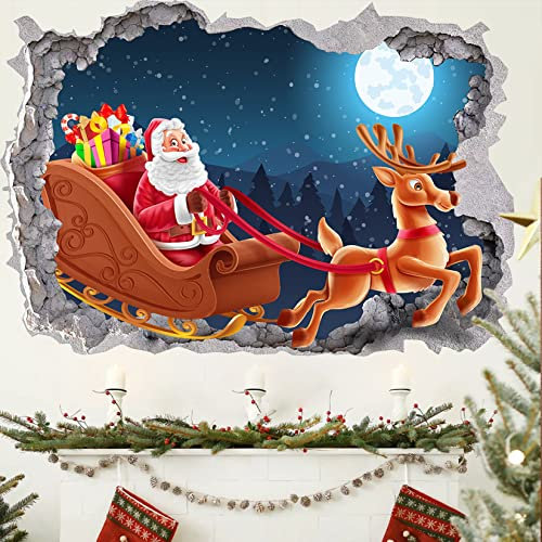 TOARTI Weihnacht Fenster Aufkleber,3D Weihnacht Fensterdeko,Bunt Weihnachtsmann Fensterbild,DIY Abnehmbare Durchbruch Wandbilder Weihnachten Rentier für Tür Wohnzimmer Schlafzimmer Schaufenster Deko