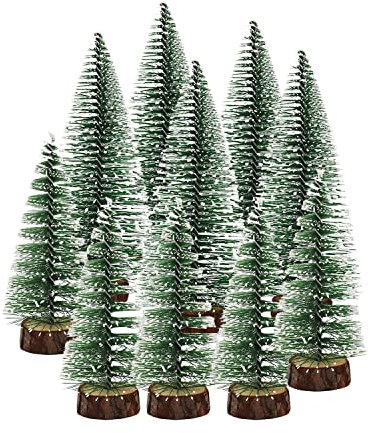 ZHIQIN 10 Stück Mini Weihnachtsbaum Grün Künstlicher Christbaum Klein Miniatur Tanne mit Holzsockel Miniatur Tannenbaum mit Schnee Effek für Weihnachten Party DIY Wohnkultur Tischdekoration (10/15 cm)