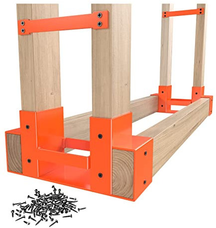 Mr IRONSTONE Kaminholz-Lagerregal-Halterung-Kit, verstellbare Holzregallänge basierend auf der Menge des Holzes, für Außenbereich, Innenbereich, Terrasse, Outdoor-Werkzeuge mit 34 Zubehör, Orange