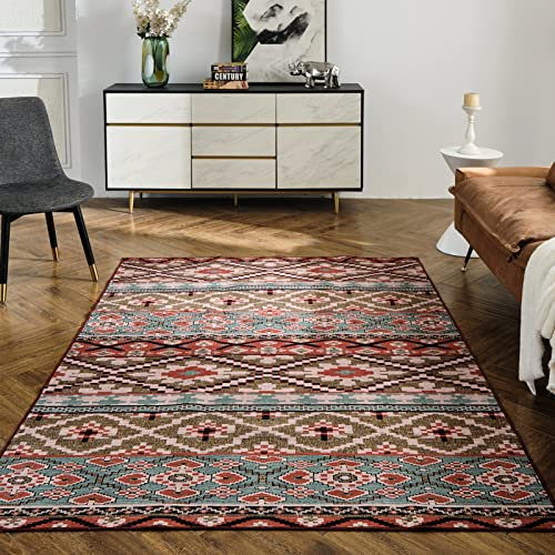 INGEROOM Waschbarer Teppich, 12,7 x 17,8 cm, Vintage, maschinenwaschbar, Teppiche für Wohnzimmer, Boho, rutschfeste Teppiche für Schlafzimmer und Küche, Heimdekoration (mehrfarbig), Rot