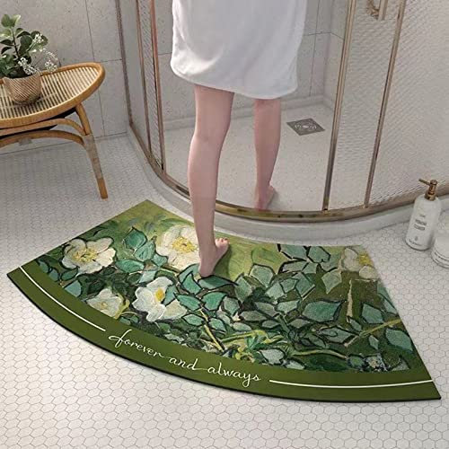 EUPXRHY Badvorleger Halbrund rutschfest Waschbar, Saugfähig Duschvorleger Eckdusche Kieselgur Gebogene Duschmatte, Schnell Trocknend Badematte Runddusche Badezimmerteppich,Bushes,40x75cm