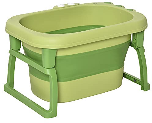 HOMCOM Baby Bathtub for 0-6 Years Collapsible Non-Slip Portable with Stool Seat for Newborns Infants Toddlers Kids - Green