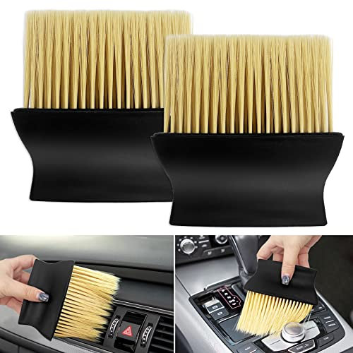 DaKuan Cepillos de polvo para interiores y exteriores, 2 cepillos de limpieza de coche, cerdas suaves, herramienta de limpieza para interiores y exteriores de coche, rejillas de ventilación de cuero