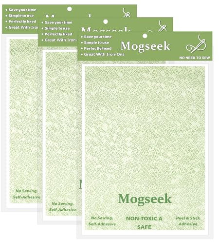 Mogseek Double-Sided Patch Adhesive Kit, 3 Pack, 8.8 x 12, Washable, Waterproof, No Sew No Iron, Compatible with Fabric, Plastic, Leather, Metal, Wood