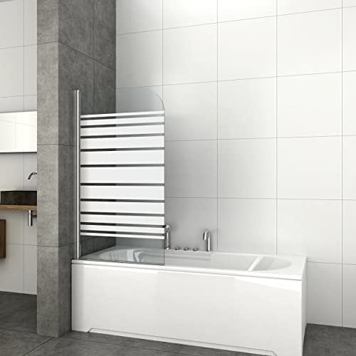 Sanotechnik Duschwand für Badewanne Weiß - Badewannenaufsatz Kasai 75-76x130 cm, Duschtrennwand für Badewanne, Glas Duschabtrennung Weiß, Duschabtrennung mit einem eleganten Streifenmuster