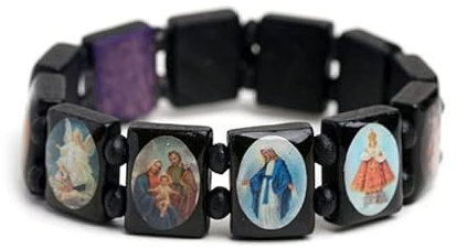 NAIXUE Mode Saint Jesus religiöse Holz katholische Ikone Armbänder Unisex Holz Armband Paryer Charm Schmuck Herren Armbänder Rosenkranz Armband für Männer katholisches Holz Frauen rotes Jesus Armband