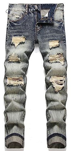 AITITIA Men's Ripped Regular Fit Jeans, 3000 Retro, 30