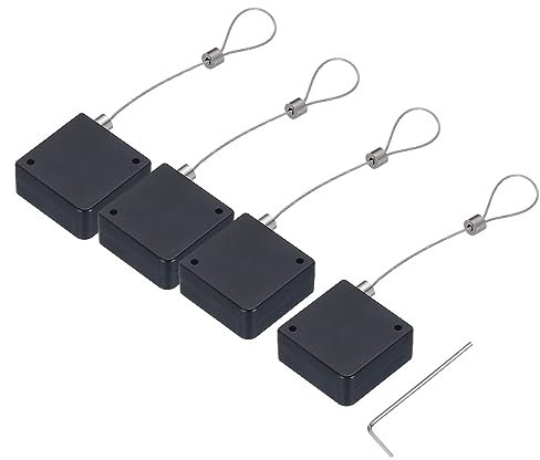 sourcing map Retractable Cable Lock with Double-Sided Adhesive ABS Remote Control Security Lock for TV, DVD,Showroom,Remote,600g 4Set Black