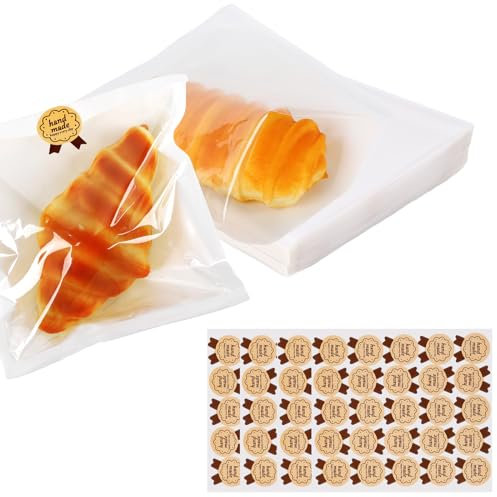 100 Stück Toastbeutel Kraftpapier Tüten Brottüten Papier mit Klarem Fenster Fettdichte Imprägniern Papiertüten für Lebensmittel Tüten aus Zellophan für Snacks, Mittagessen und Bäckertüte (weiß)