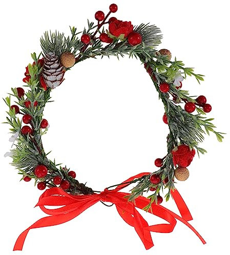 minkissy Kranz Stirnband Weihnachtsblumenkrone Krone Wald-wald-stirnbänder Naturblumenkrone Boho Haarkranz Brautblumenkrone Feenkopfschmuck Blumen Tiara Stechpalme Frau Stoff Strand
