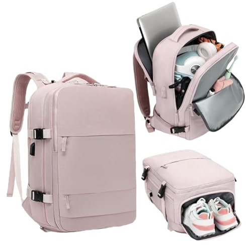 Mi Ko Mi Ka Mochila de Viaje Grande: Resistente al Agua, con Compartimento para Zapatos Separado, Puerto de Carga USB y Diseño Multifuncional Antirrobo. 2210 (Marrón Claro)