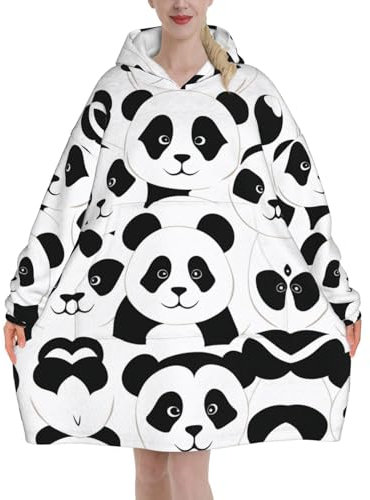 Jmorco Panda-Decke für Damen und Herren, übergroßer Sherpa-Kapuzenpullover, tragbarer Kapuzenpullover, Sweatshirt, Decke, 320 g, Flanell-Decke, Hoodie, panda, XL/XXL