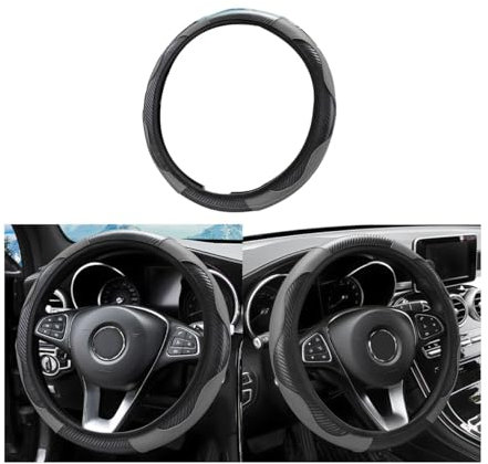 Adunsiaoto Lenkrad Abdeckung Echtes Leder Breathable Anti Slip, Atmungsaktiver Lenkradschutz Geeignet für Auto/SUV, Gemütliche Atmungsaktive Lenkradschoner(Grau)