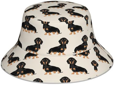 Exotischer Tribe-Hut, Batik-Stil, bedruckt, reflektierend, Fischerhut, für Erwachsene, lässiger Rave-Hut, doppelseitig, Dackel Hund, One size