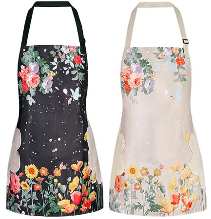 DILLMAN 2 Stück Blumenschürzen mit Tasche, blühend, wasserdicht, verstellbar, Kochschürzen, Küche, Gartenarbeit, Salon, 2er-Pack #A, Large