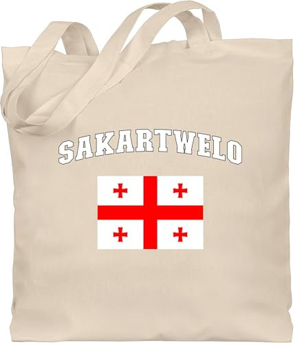 Baumwolltasche - Fußball EM WM - Taschen - Sakartwelo Schriftzug mit Flagge | Sakartvelo | Georgia | Georgien | Georgisch - Unisize - Naturweiß - 2024 fanartikel europameisterschaft georgische