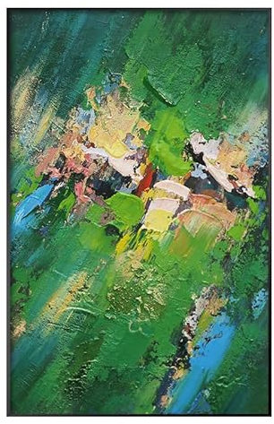 LCDIUDIU Tableau Peinture Huile Sur Toile,Peinture À L'Huile Abstraite Moderne Peinte À La Main Au Couteau Sans Cadre, Blocs De Couleurs À Texture Verte, Contraste Minimaliste, Peintures À L'Hui