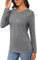 Gyabnw Women Long Sleeve Tunic Tops Cotton Crew Neck Blouse and Shirts Pleated Design Loose Fit Women Casual T-Shirts Grey