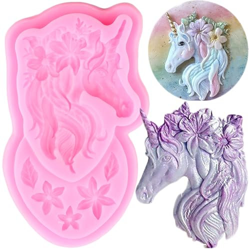 XMOLDNMS Silikonformen mit Einhorn-Motiv, Fondant, Schokoladenformen Zum Dekorieren Von Kuchen, Cupcake-Topper, Schokolade, Blütenpaste, Polymer-Ton