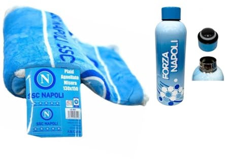 PELLECCHIA 1969| Regala Calore e Passione: Kit Natalizio con Plaid e Borraccia del Napoli!Ottima Idea Regalo per Natale e Compleanno (Napoli 500 ML)
