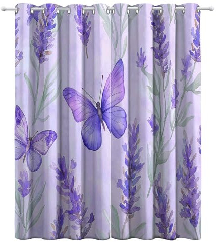 CozyRest Blickdichte Vorhänge Lavendel in Aquarell Verdunkelungsvorhang - Lichtundurchlässige Vorhang mit Ösen für Schlafzimmer Geräuschreduzierung Lila 160 x 70 cm, 2er Set
