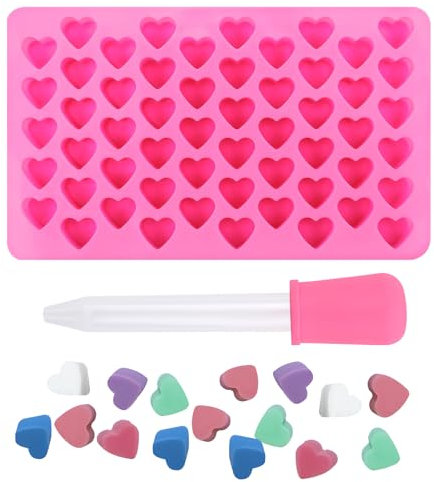 Stampo in Silicone a Forma di Cuore Riutilizzabile,Stampo Silicone Cuore,55 Cavità per Cioccolatini, Gelatina, Torte - Materiale Alimentare, Antiaderente - Ideale per San Valentino - Rosa