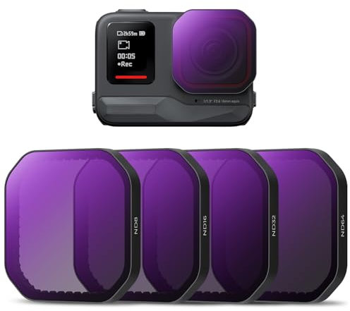 K&F Concept 4 Pezzi Kit di Filtri per Insta360 Ace Pro 2, Filtro Densità Neutra ND8 ND16 ND32 ND64 con 28 Strati di Nano Rivestimento, Fotocamera di Azione Accessori