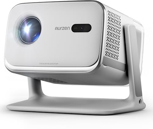 Aurzen BOOM mini Google TV Smart Projector with WiFi and Bluetooth, 4K Supported Outdoor & Home Movie Projector with 20W Speakers DoIby Audio, Real-Time Focus & Keystone, 500 ANSI Lumens, Grey