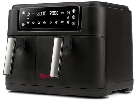 Girmi FG26 Friggitrice ad Aria Ecofrit Bis, 2400 W, 9 Litri, Contenitori antiaderenti, Display Digitale, BPA/PFOA Safe, 2 Zone di Cottura Separate, Ricettario incluso, Nero