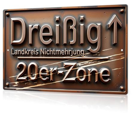 Putuo Decor Retro Metall Blechschild Dreißig 20er-Zone - Lustige Geburtstagsdeko, Wanddeko für Männer, Geschenkidee zum 30. Geburtstag, 30x20cm