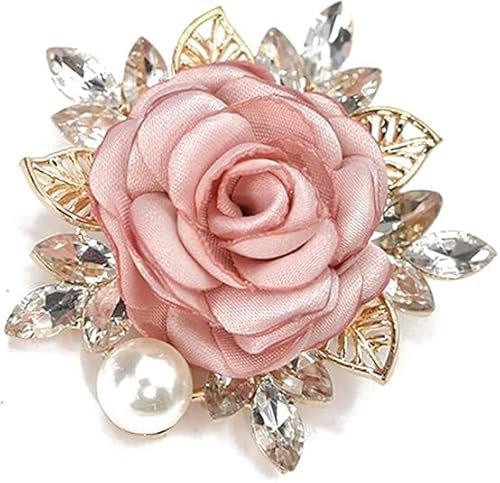 Broche en Forme de Rose, Broche Fleur Roses pour Femme et Homme, Élégante, Faite à La Main, Broches Roses, Broches Fleur Tissu avec Strass et Perles, Accessoire de Robe pour Fête/Rose