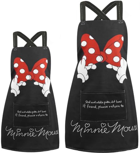 SANFERGE 2er-Pack Eltern- und Kind-Schürzenset, verstellbare Familienschürzen mit Taschen, niedliche Cartoon-Muster zum Kochen, Backen, Malen Gärtnern, für Mama Ich,Mutter Tochter