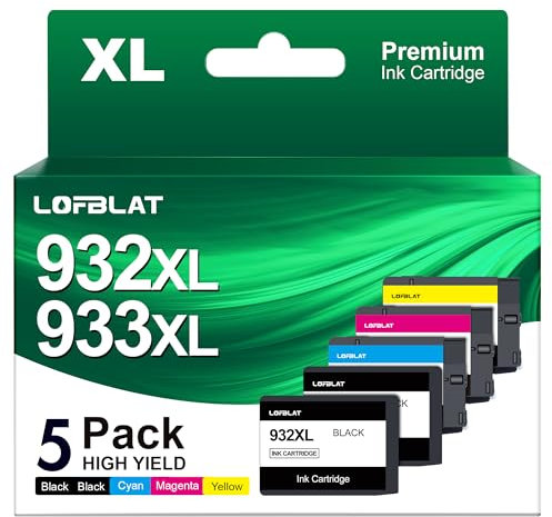 LOFBLAT 932XL 933XL Tintenpatronen Ersatz für HP 932 XL 933 XL für HP Officejet 6600 6700 7612 6100 7110 7510 7610 (2 Schwarz, 1 Cyan, 1 Magenta, 1 Gelb, 5er-Pack)