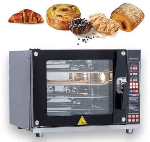 Forno a Convezione da Banco da 60 Litri, Forno Elettrico Commerciale a 4 Livelli da 4500 W con Controllo della Temperatura da 0 a 350 ℃, Pannello di Controllo Intelligente, per Pane, Anatra Arrosto