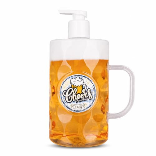 Accentra 2in1 Duschgel Cheers für Männer, Handseife mit Birke & Zeder Duft | Origineller Seifenspender in Weiß/Gold, Bierkrug Design mit Schaumpumpe, Geschenkidee zu Geburtstag, Vatertag und Weihnachten