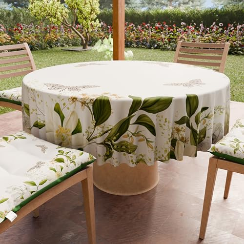 PETTI Artigiani Italiani - Schmutzabweisende runde Tischdecke aus Mikrofaser (Durchmesser 180 cm), Küchentischabdeckung für runden Tisch, Blumenmuster, 100% Made in Italy