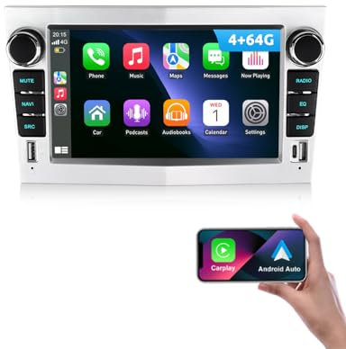 ESSGOO 4+64G Wireless Autoradio Android 14 mit Carplay und Android Auto Für Opel Corsa C/D Zafira B Astra G H 7 Zoll IPS Touchscreen Bluetooth FM RDS GPS Silber