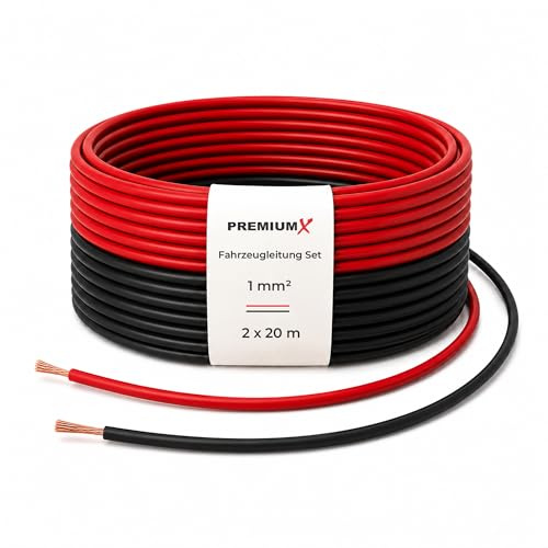 Premium X Fahrzeugleitung FLRY-B Set 20m 1mm² Rot/Schwarz KFZ Kabel Litze asymmetrisch für Fahrzeuge Motorräder Anhänger Wohnwagen
