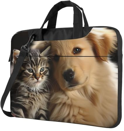 Sacoche pour ordinateur portable 15,6 avec bandoulière pour ordinateur portable - Chats et chiens