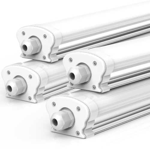 JESLED Feuchtraumleuchte LED 60CM 6500K Kaltweiß 15W 2600LM -4er Set | Einfache Montage Verknüpfbar Nassraumleuchte, IP65 Feuchtraum Werkstattlampe für Büro Keller Garage