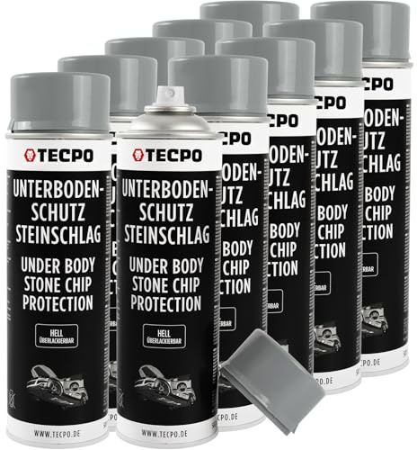 TECPO 10x Unterbodenschutz Steinschlag Spray, 500ml UBS Auto Kfz Unterboden Versiegelung Überlackierbar Steinschlagschutz Rostschutz Korrosionsschutz für Radlauf und Unterbodenbereich