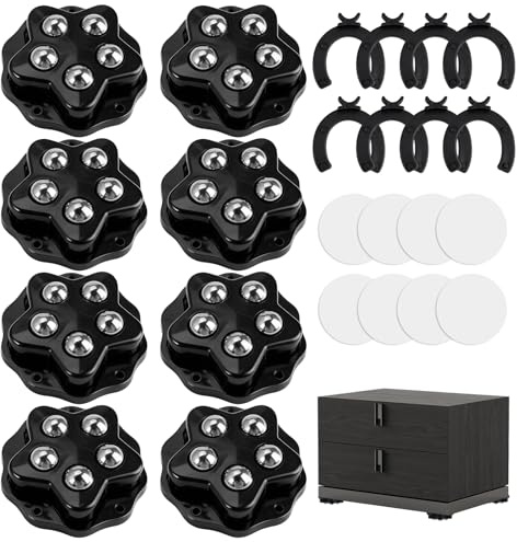 8 Stück Möbelrollen Klein mit Sicherheitsbremse,Universal 360 Grad Rollen | Kugelrollen Schwerlast Tragfähigkeit 300kg, Mini Rollen für Möbel, Selbstklebende Rollenrad für Möbel, Elektrogeräte